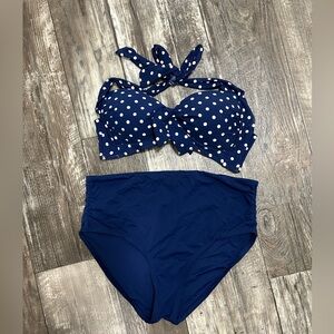 Liz Claiborne High waisted Bikini Swim Suit Blue and White